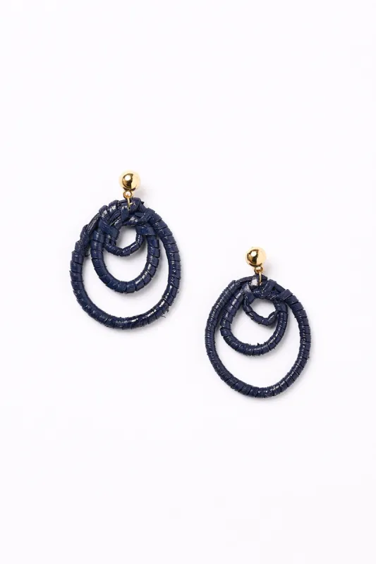 Three Hoop Drop Earrings in Navy sold by Adrift