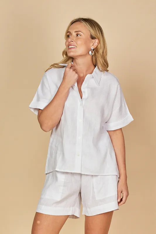 Carmen Linen Shirt in White sold by Adrift