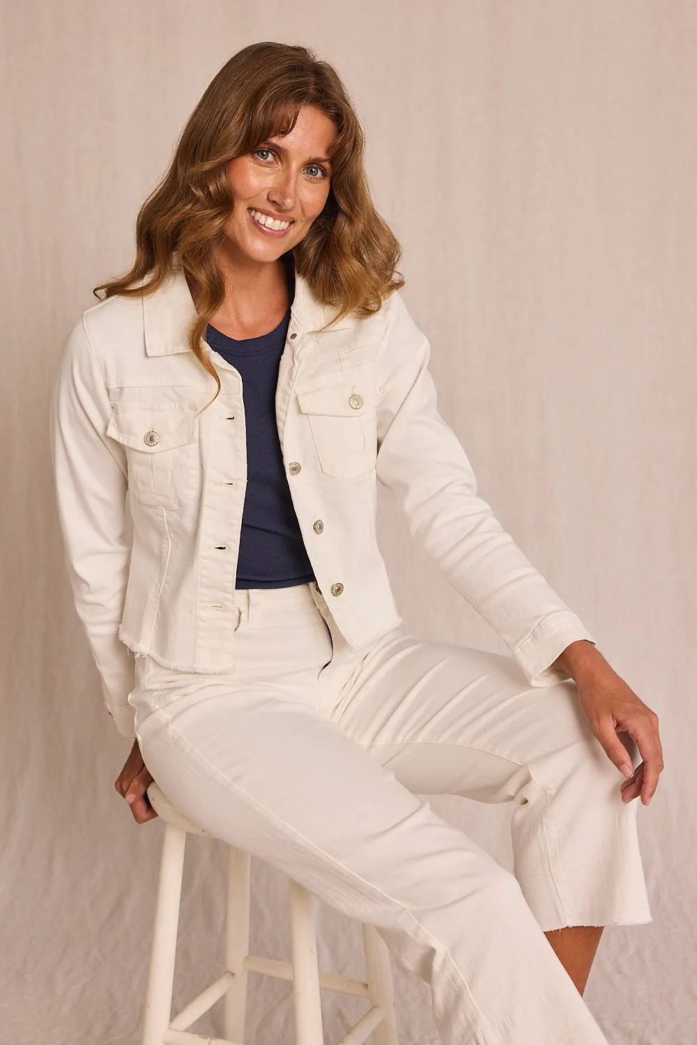 Adrift Cropped Denim Jacket in White sold by Adrift product image thumbnail 5