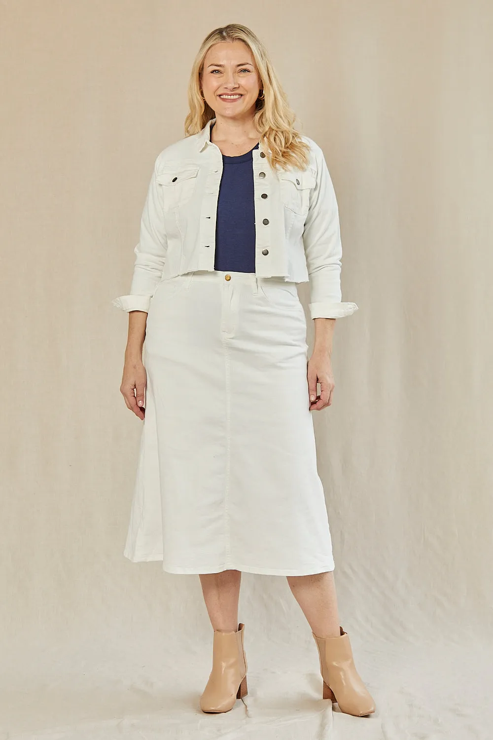 Adrift Cropped Denim Jacket in White sold by Adrift product image thumbnail 2