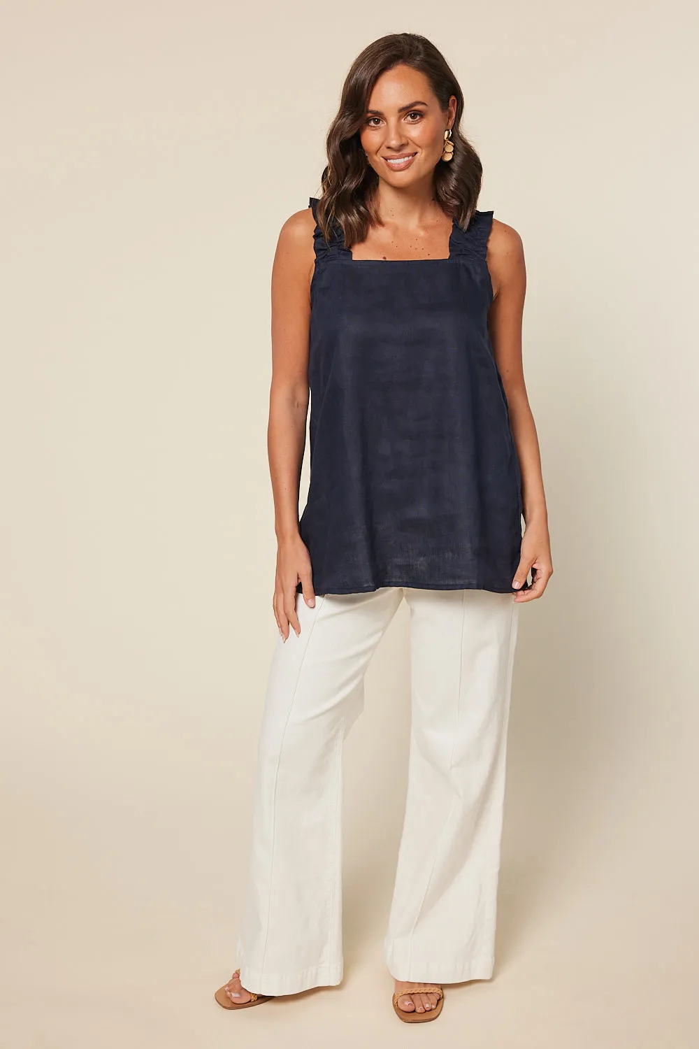 Claire Linen Summer Top in Navy sold by Adrift product image thumbnail 3