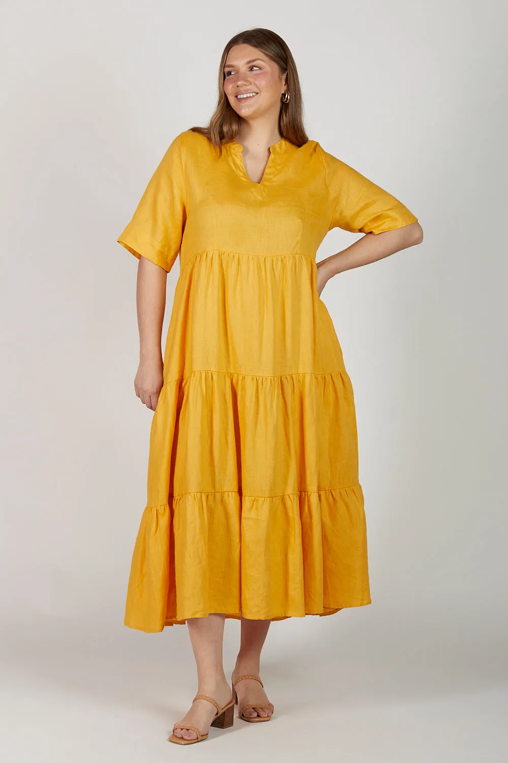Sabre V-Neck Linen Dress in Golden Hour sold by Adrift product image thumbnail 2