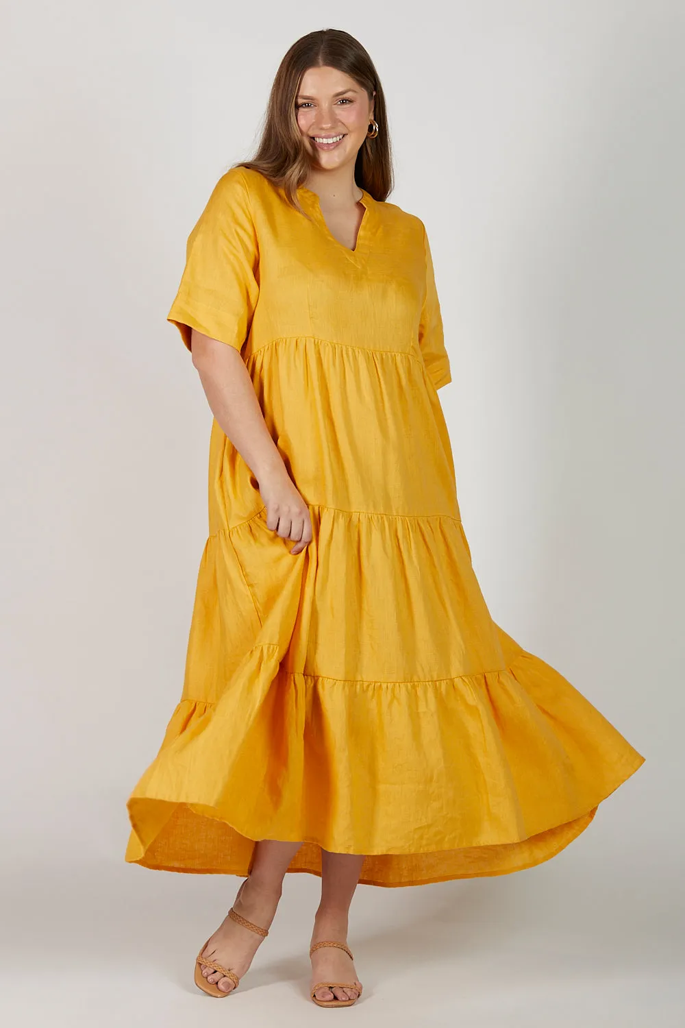 Sabre V-Neck Linen Dress in Golden Hour sold by Adrift product image thumbnail 4