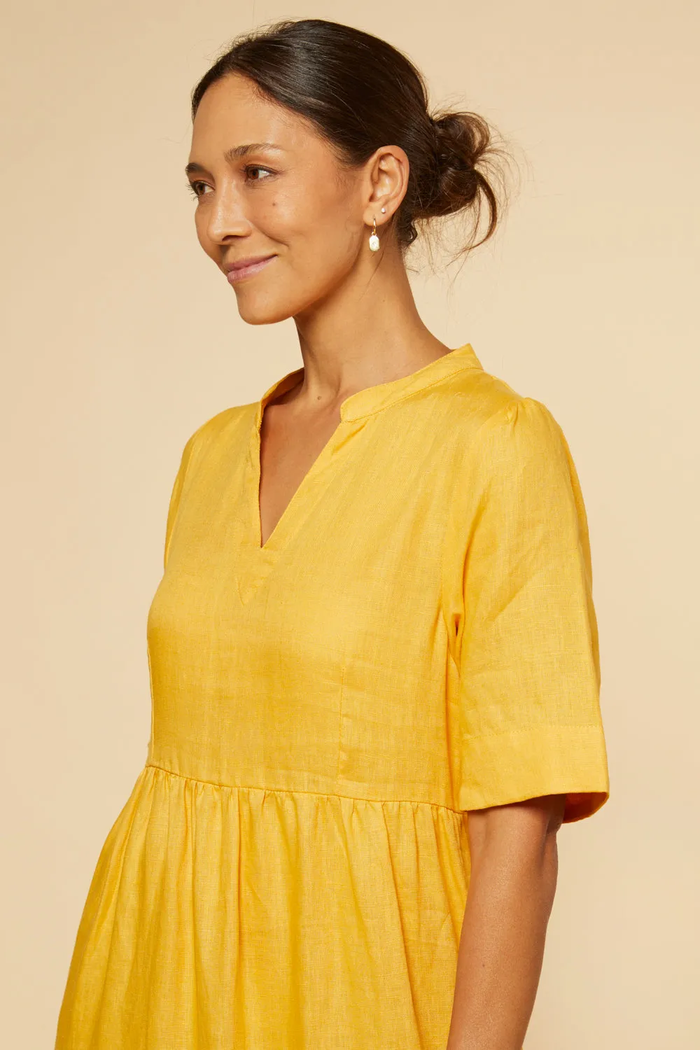 Sabre V-Neck Linen Dress in Golden Hour sold by Adrift product image thumbnail 3