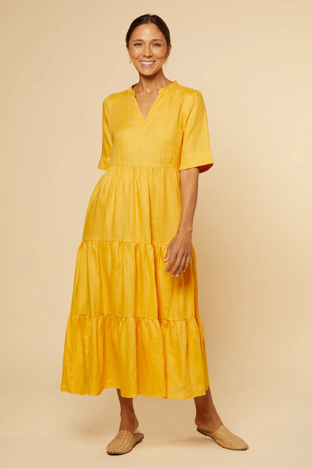 Sabre V-Neck Linen Dress in Golden Hour sold by Adrift product image thumbnail 5
