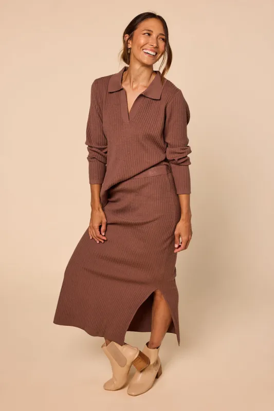 Midi Knitted Skirt in Cacao sold by Adrift