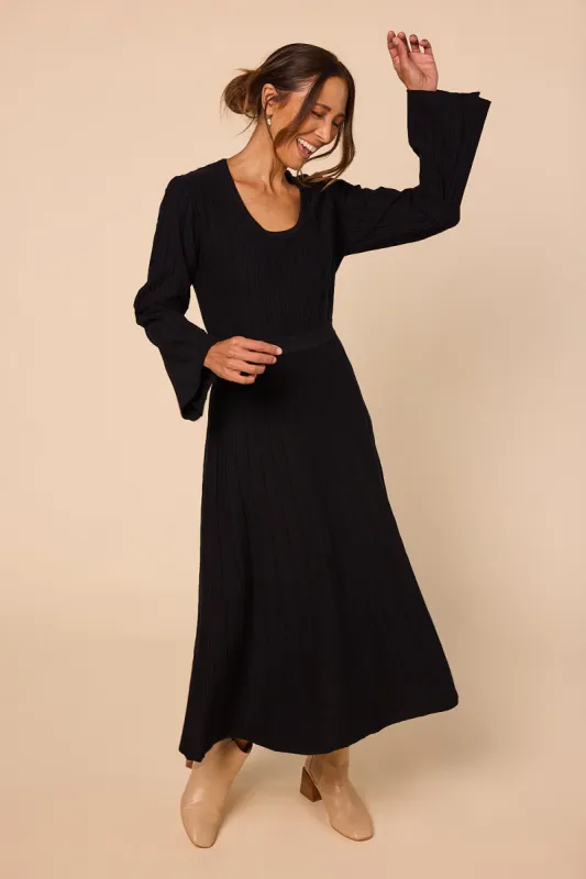 Waisted Knitted Dress in Black sold by Adrift