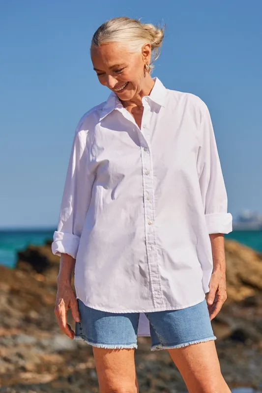 Sam Cotton Poplin Shirt in White sold by Adrift