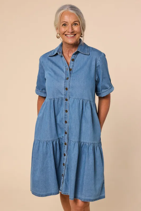 Ginette Chambray Dress in Light Wash sold by Adrift
