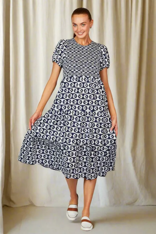 Minden Shirred Dress in Summer Vacay sold by Adrift