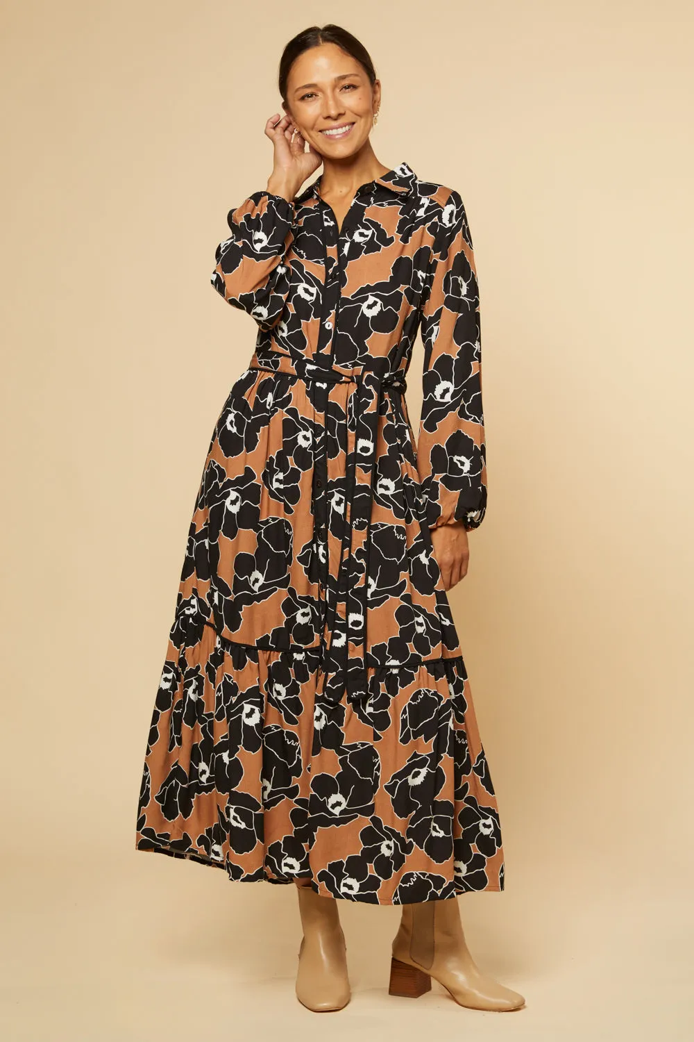 Ginette Billow Sleeve Maxi Dress in Autumn Lily sold by Adrift