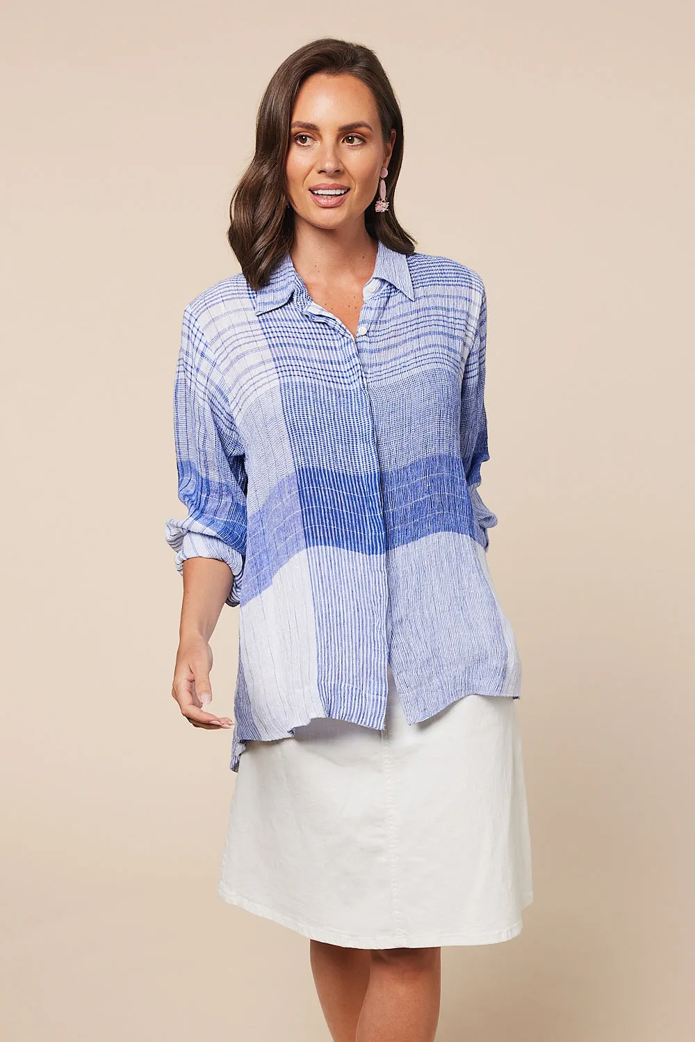 Oversized Linen Boyfriend Shirt in Saori sold by Adrift product image thumbnail 2