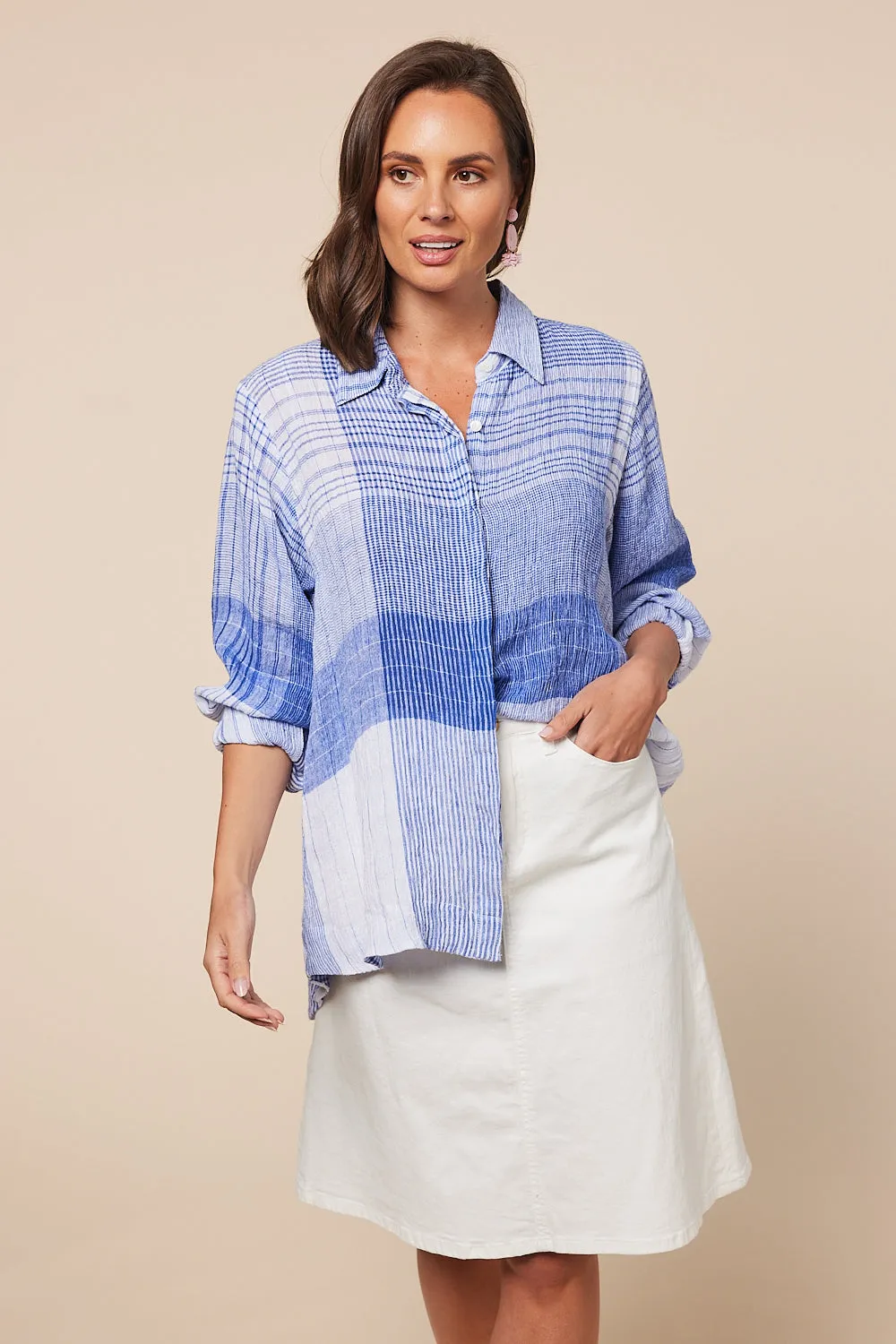 Oversized Linen Boyfriend Shirt in Saori sold by Adrift product image thumbnail 5