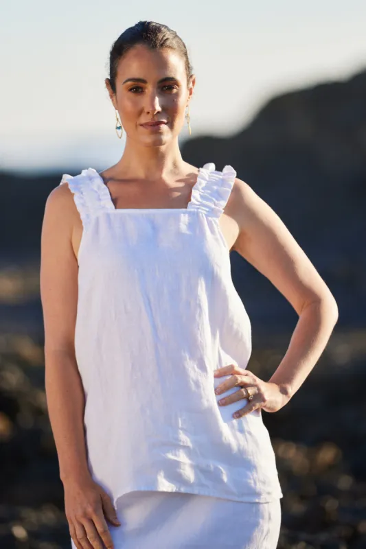 Claire Linen Summer Top in White sold by Adrift