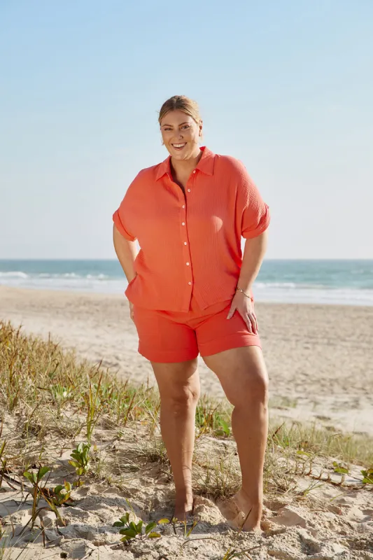 Breezy Crinkle Cotton Relaxed Shorts in Candlelight sold by Adrift