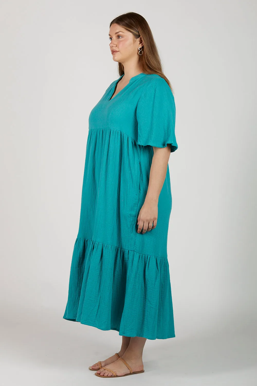 Sabre Crinkle Cotton V-Neck Dress in Peacock Parade sold by Adrift product image thumbnail 5
