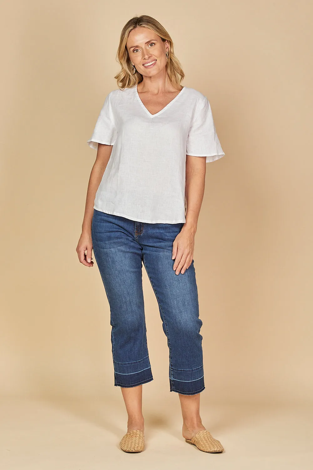 Tamara Flutter Sleeve Linen Top in White sold by Adrift product image thumbnail 3