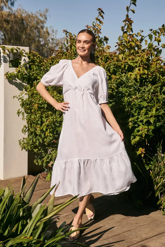 Alison Linen Maxi Dress in White sold by Adrift