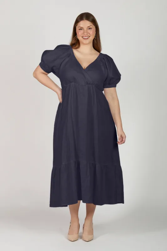Alison Linen Maxi Dress in Navy sold by Adrift