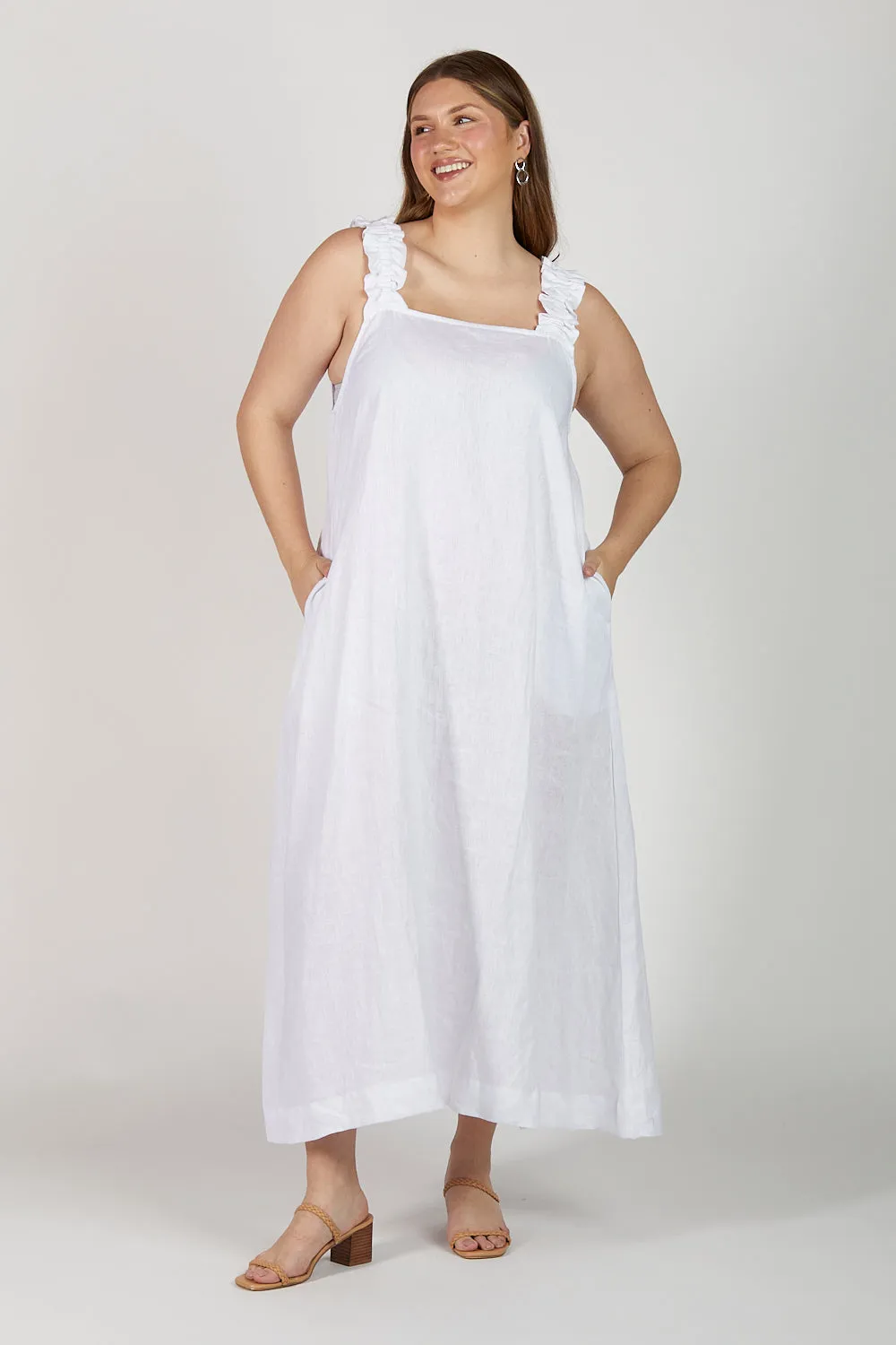 Claire Maxi Linen Dress in White sold by Adrift product image thumbnail 2