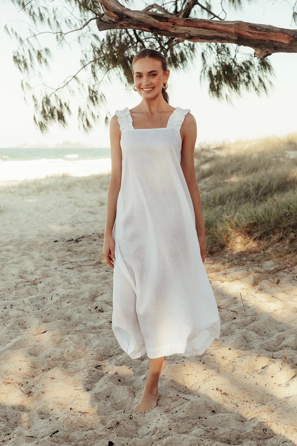Claire Maxi Linen Dress in White sold by Adrift product image thumbnail 3