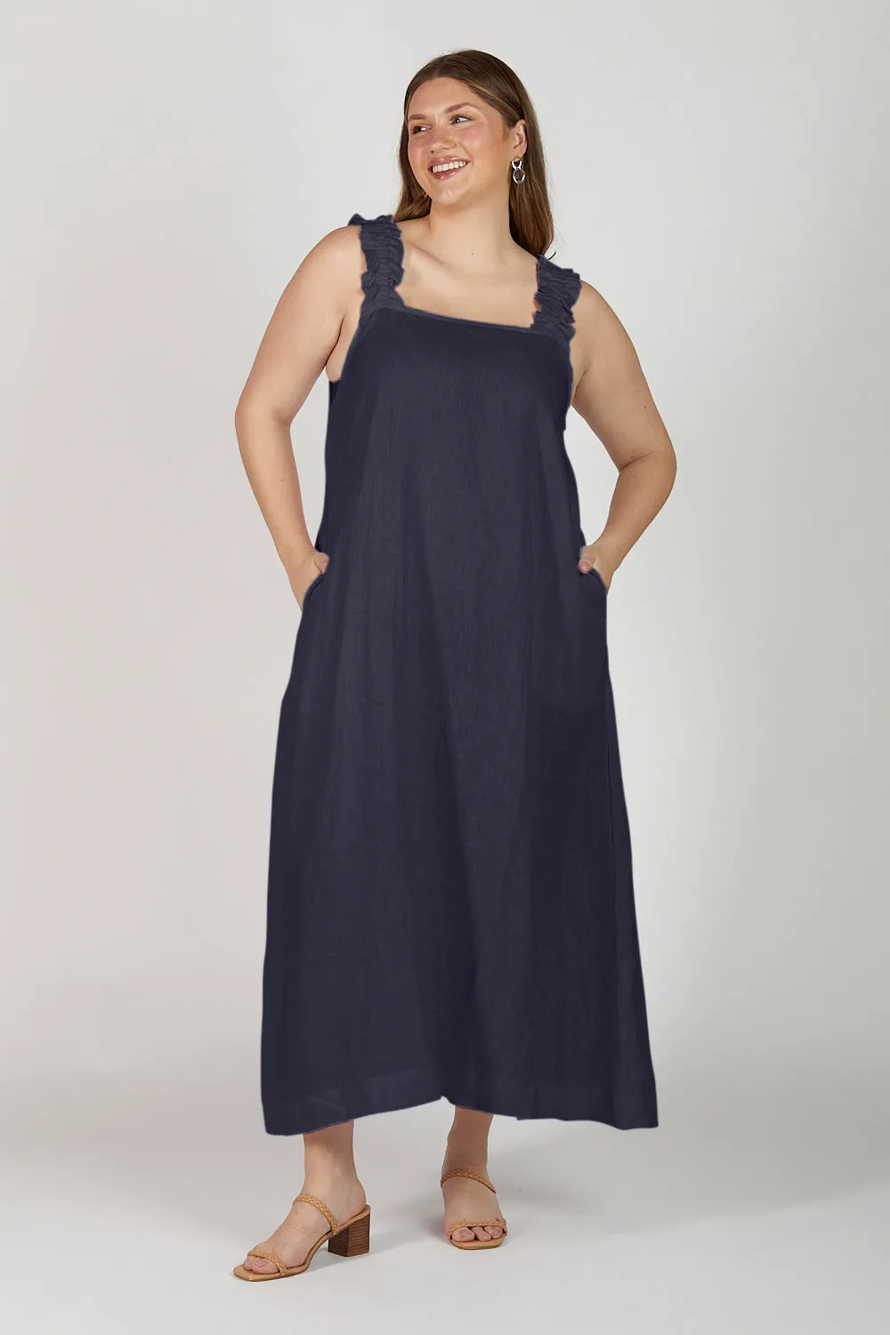 Claire Maxi Linen Dress in Navy sold by Adrift product image thumbnail 2
