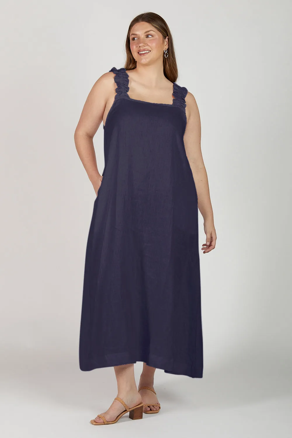 Claire Maxi Linen Dress in Navy sold by Adrift product image thumbnail 5