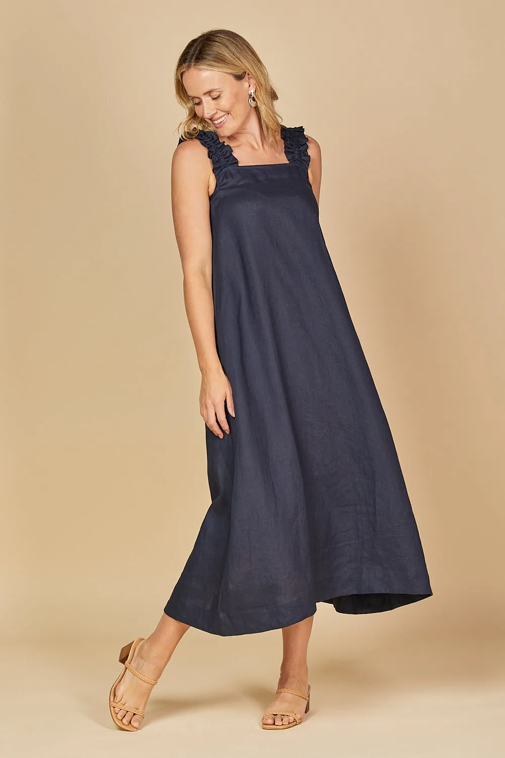 Claire Maxi Linen Dress in Navy sold by Adrift product image thumbnail 4