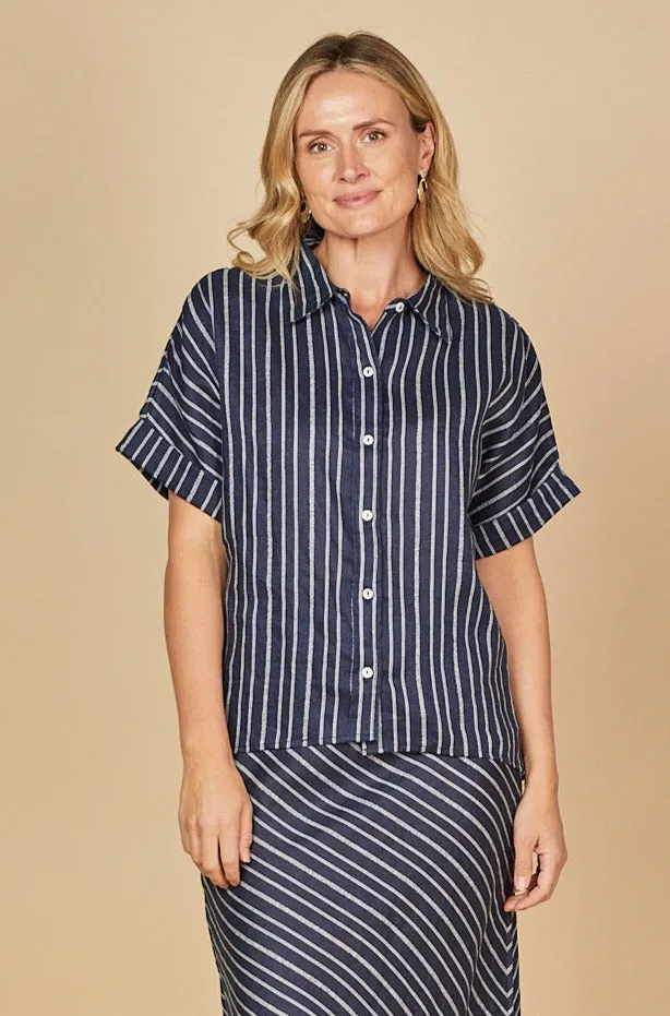 Carmen Linen Shirt in Boathouse sold by Adrift