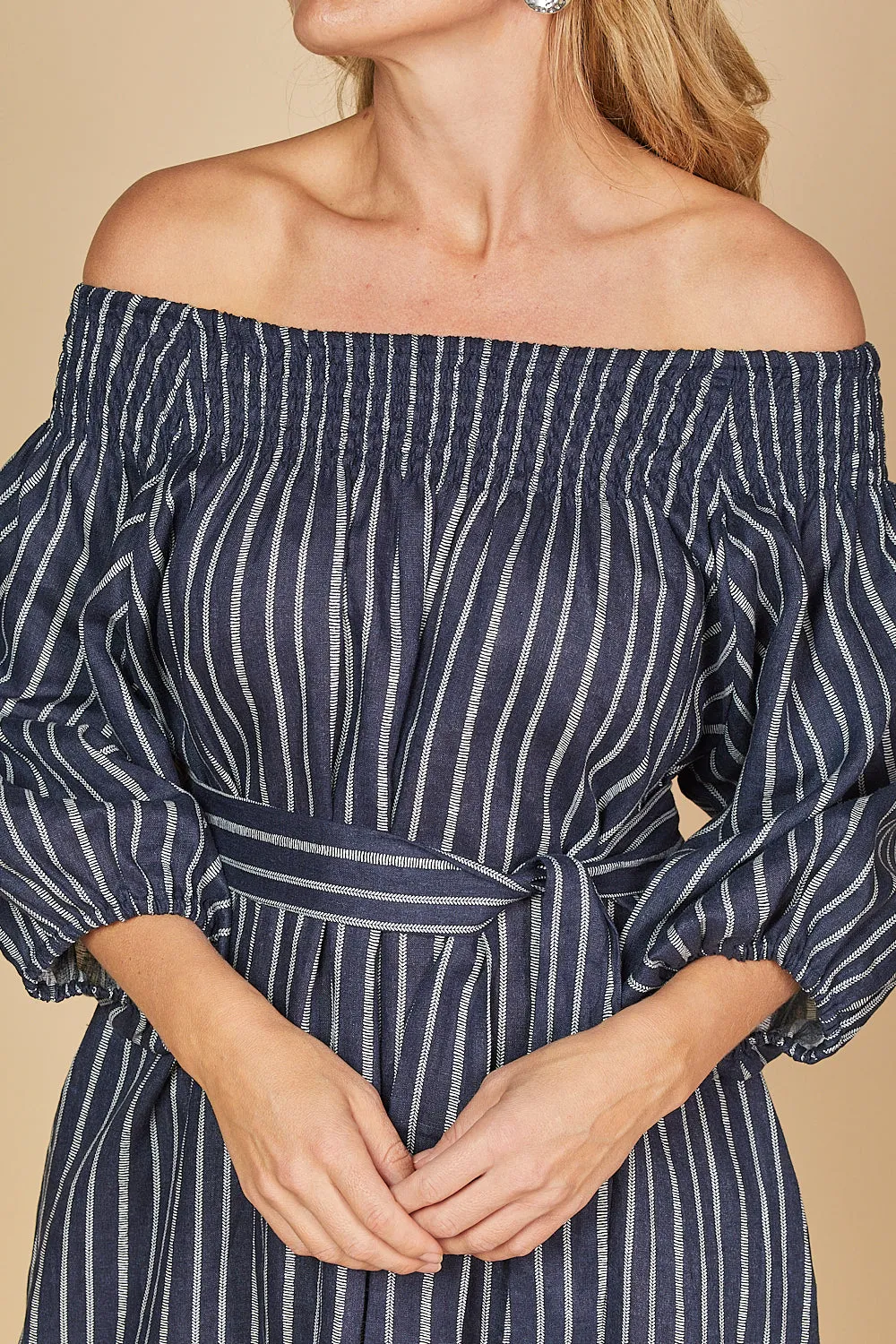 Alisa Off The Shoulder Linen Dress in Boathouse sold by Adrift product image thumbnail 3