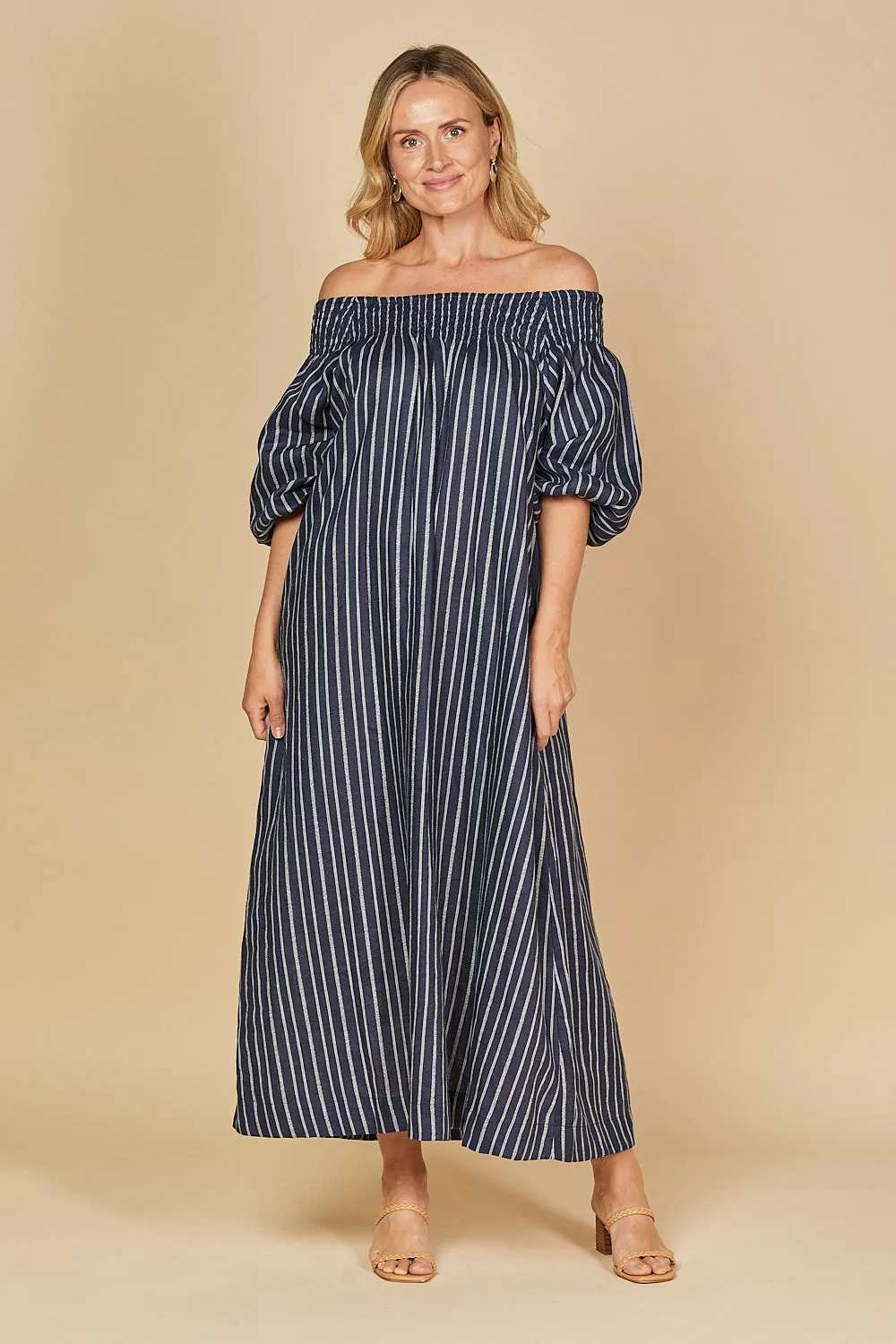 Alisa Off The Shoulder Linen Dress in Boathouse sold by Adrift product image thumbnail 5