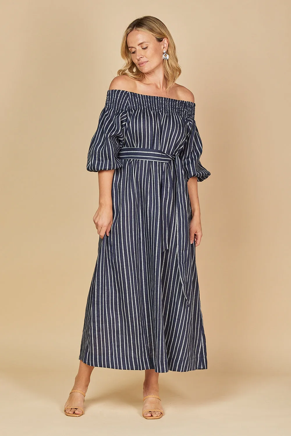 Alisa Off The Shoulder Linen Dress in Boathouse sold by Adrift product image thumbnail 2