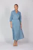 Wendy Chambray Short Sleeve Wrap Dress in Light Wash sold by Adrift