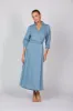 Wendy Chambray Short Sleeve Wrap Dress in Light Wash sold by Adrift