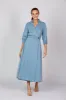 Wendy Chambray Short Sleeve Wrap Dress in Light Wash sold by Adrift