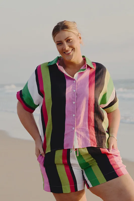 Carmen Linen Shirt in Treviso Stripe sold by Adrift