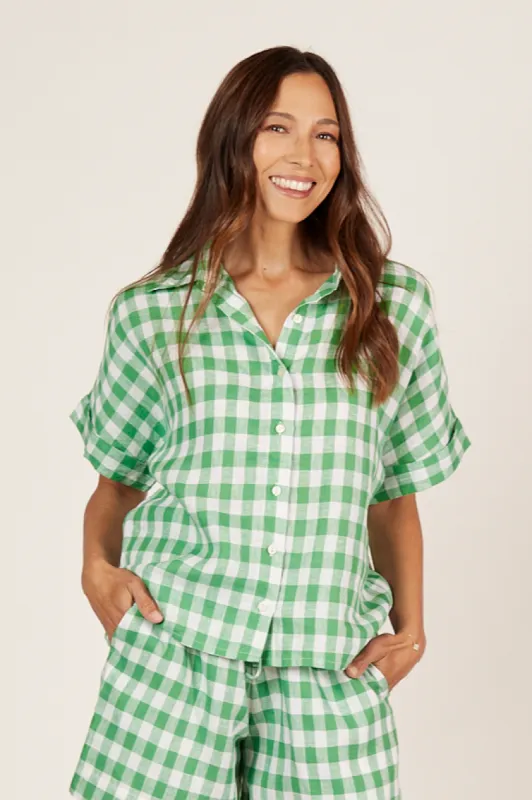 Carmen Linen Shirt in Treviso Green sold by Adrift