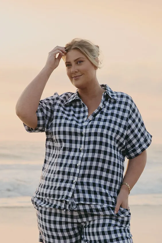 Carmen Linen Shirt in Treviso Navy sold by Adrift