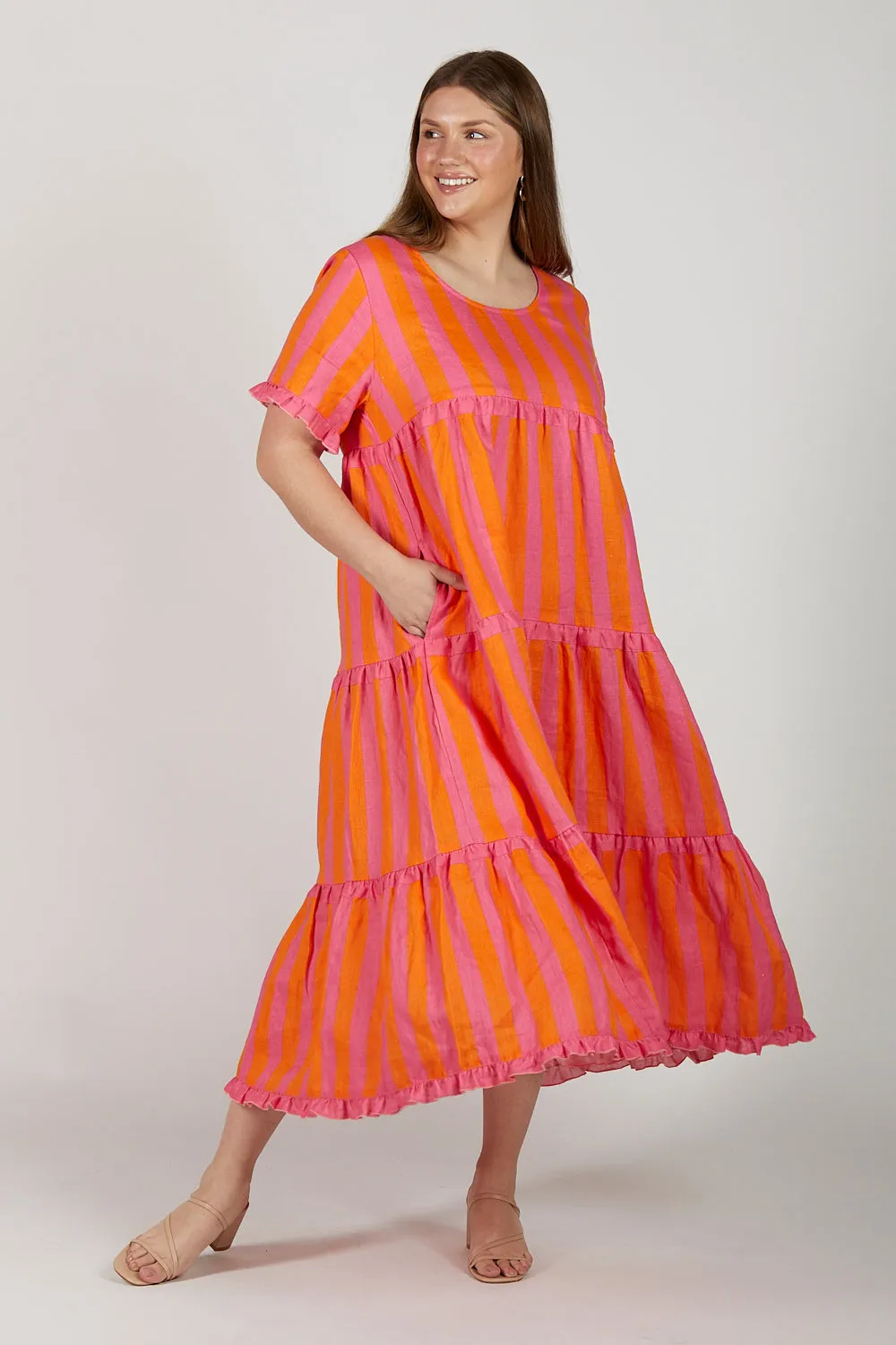 Sabre Linen Frill Maxi Dress in Afterglow sold by Adrift product image thumbnail 2