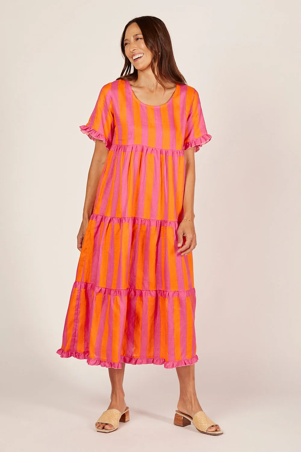 Sabre Linen Frill Maxi Dress in Afterglow sold by Adrift