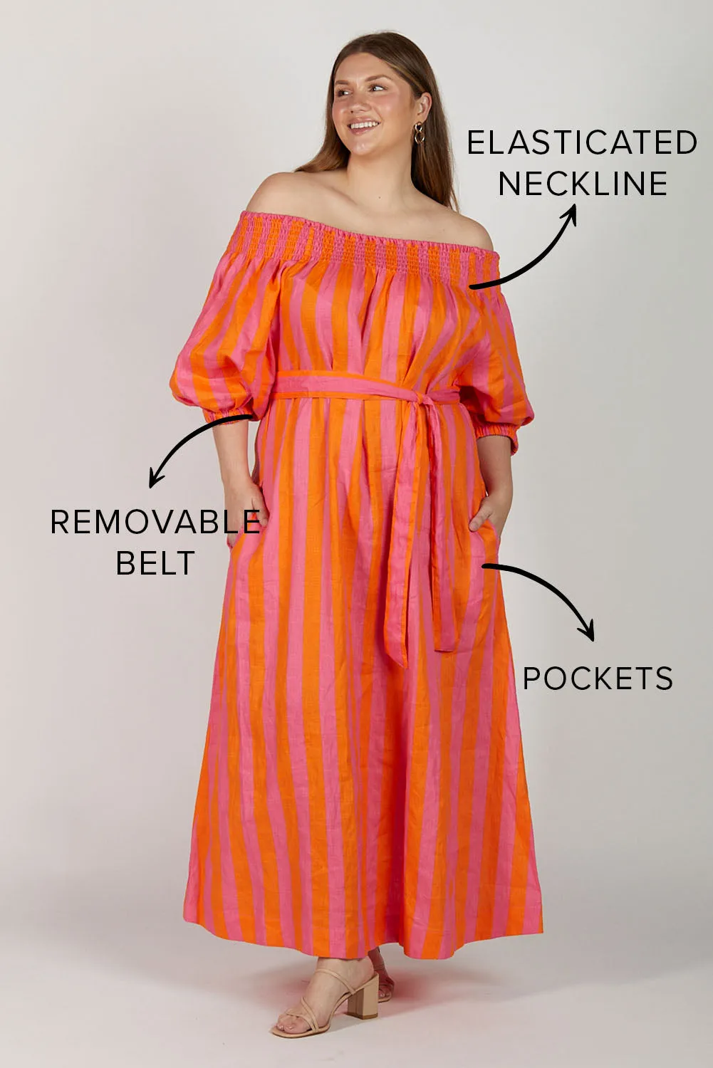 Alisa Linen Off The Shoulder Dress in Afterglow sold by Adrift product image thumbnail 2