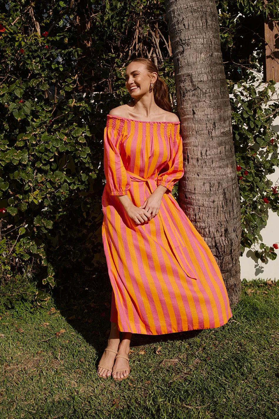 Alisa Linen Off The Shoulder Dress in Afterglow sold by Adrift product image thumbnail 4