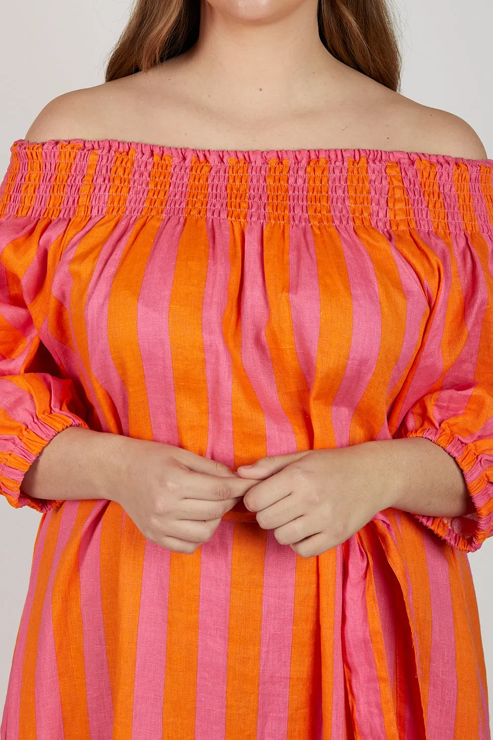 Alisa Linen Off The Shoulder Dress in Afterglow sold by Adrift product image thumbnail 3