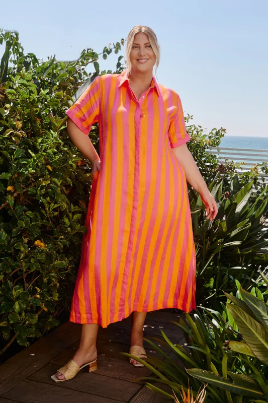 Gracie Linen Shirt Dress in Afterglow sold by Adrift