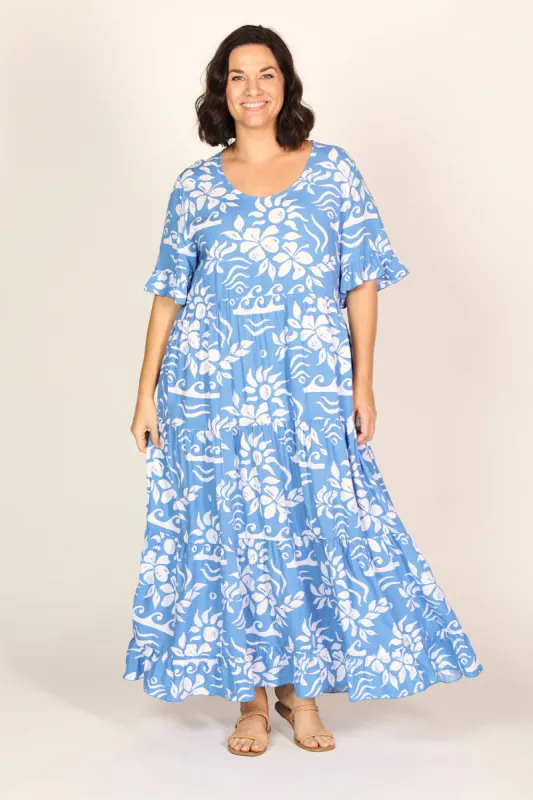 Sabre Frill Maxi Dress in Blue Horizon sold by Adrift