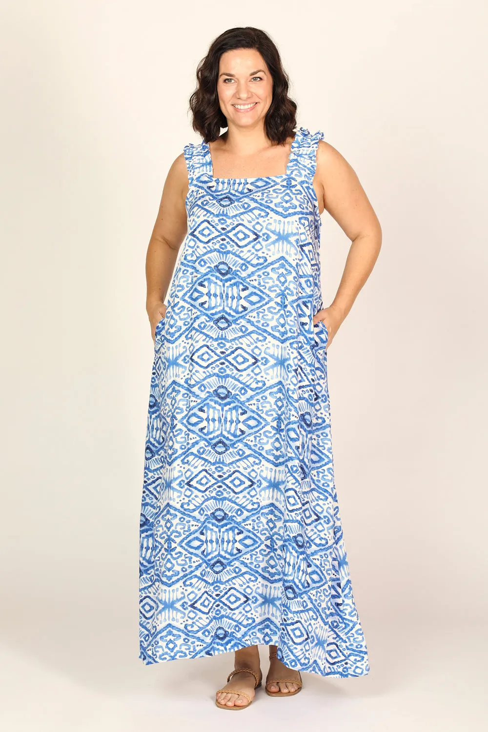 Claire Summer Maxi Dress in Azure Sky sold by Adrift