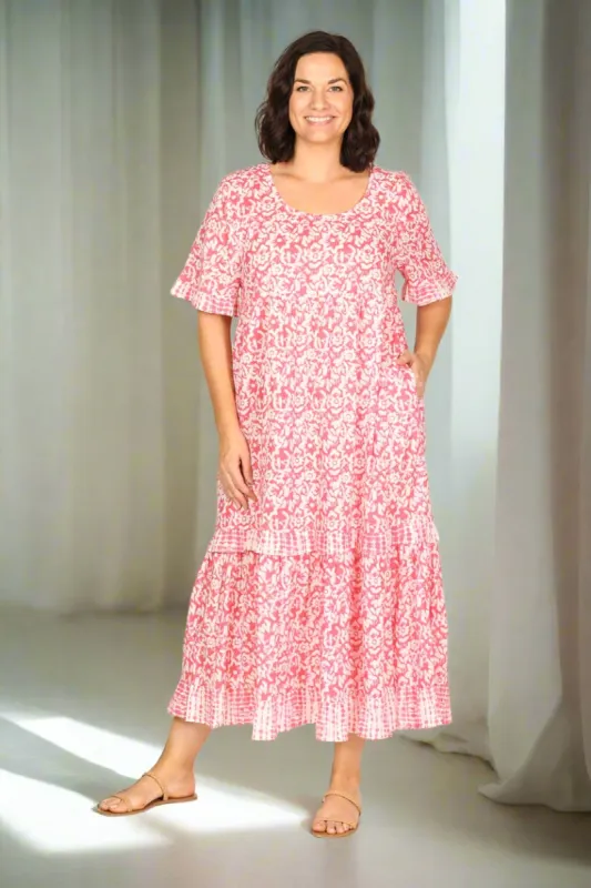 Sabre Frill Dress in Shibori Pink sold by Adrift