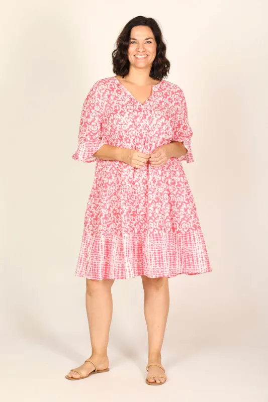 Scout Tiered Dress in Shibori Pink sold by Adrift