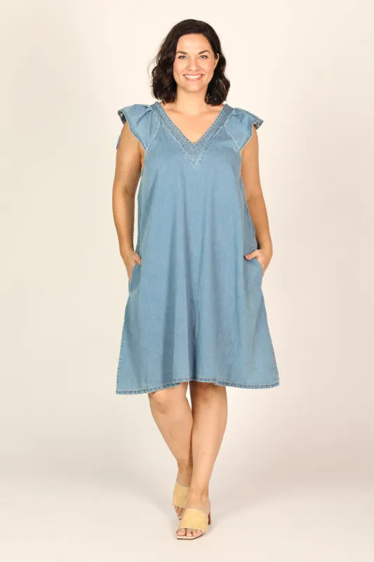 Rivka Chambray Short Dress in Light Wash sold by Adrift