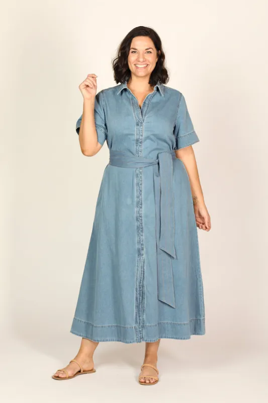 Anna Chambray Maxi Dress in Light Wash sold by Adrift
